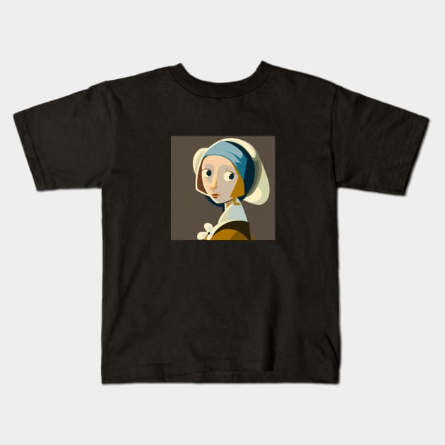 Abstract illustration of Girl with a Pearl Earring by Johannes Vermeer Kids T-Shirt by KOTYA